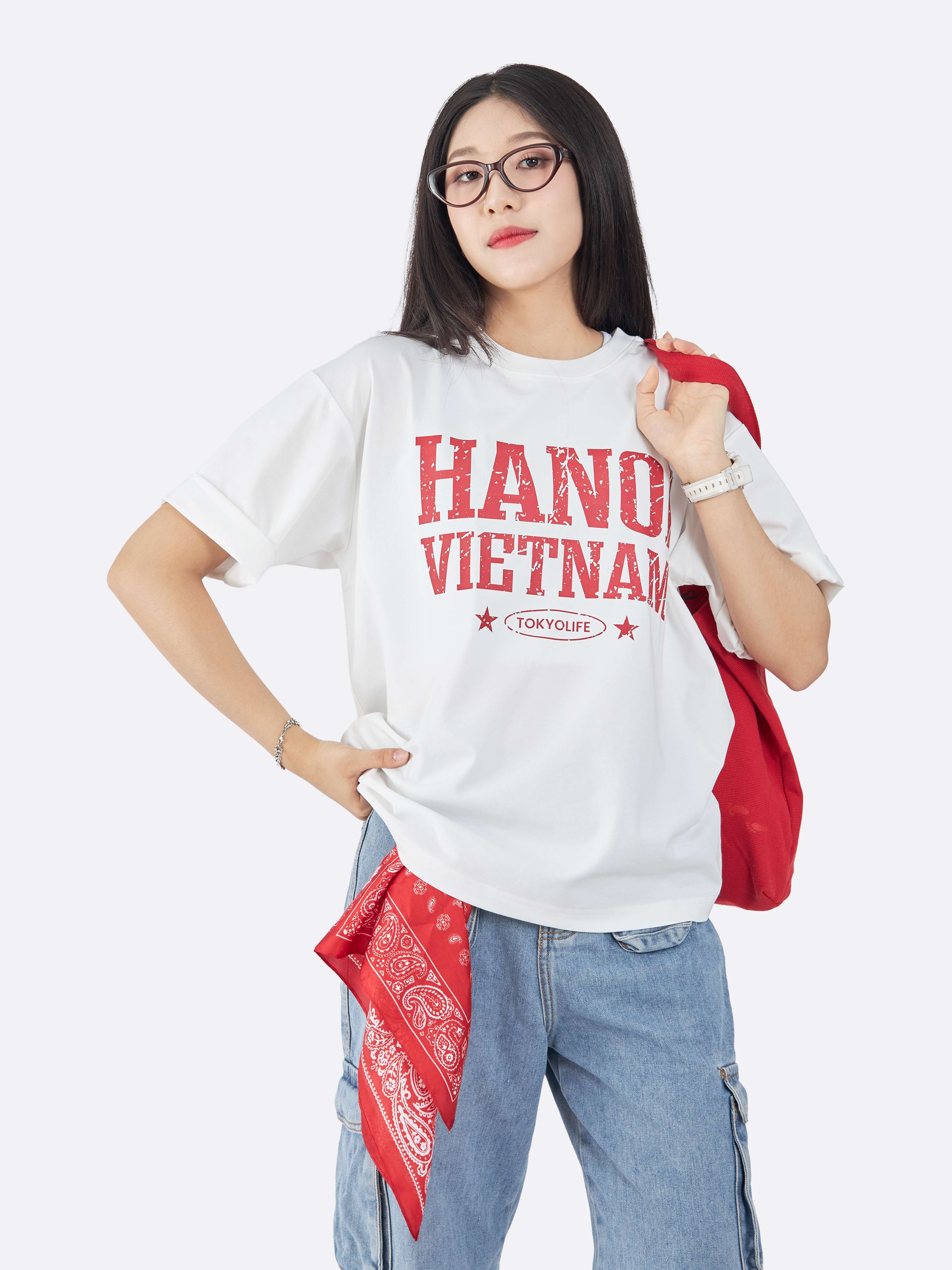 Áo thun nam nữ in chữ Hà Nội Việt Nam - màu đỏ